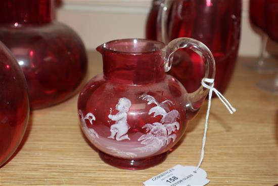 A collection of cranberry and Mary Gregory style glass (11)